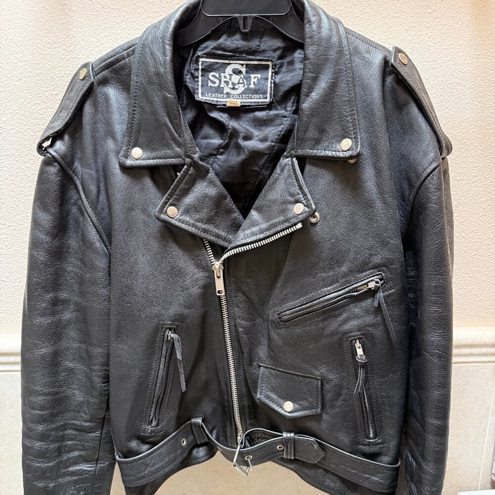 Mens Shaf Leather Biker Jacket Size 48